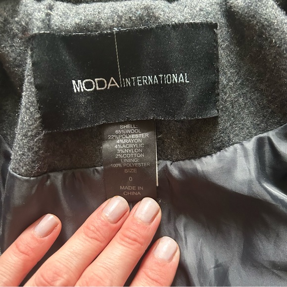 Moda International Wool Blend Gray Peacoat Size 0 GUC - Picture 5 of 6